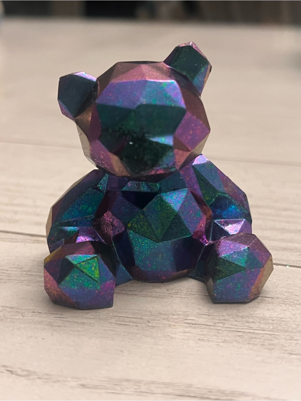 Holographic Resin Small Bear Figurine - Purple Green Blue - Picture 1 of 5